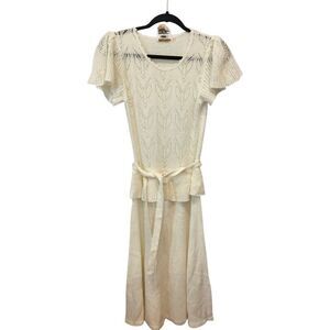 Just Mort‎ Dress Womens S White Knitted Flutter Sleeves Belted Ruffled Weddings